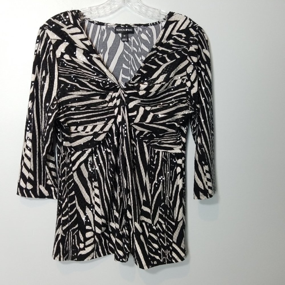 Fashion BUG Sequin Twist Front Dressy Blouse 3/4 sleeve Y2k Glam